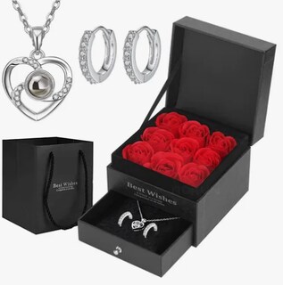 Foto 1 | Rosas Xtellar Rojas Eternas Decorativas Pendientes +collar Mujer
