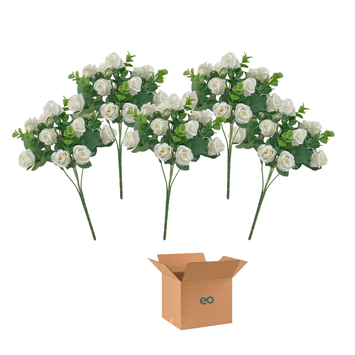 Foto 2 pulgar | 5 Ramos Flores Rose Artificiales Rama Decorativa 50 Flores Eo Safe Imports Esi-19809 Blanco