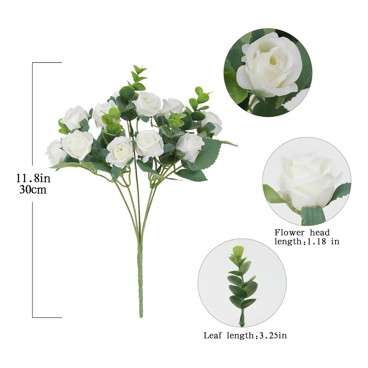 Foto 5 pulgar | 5 Ramos Flores Rose Artificiales Rama Decorativa 50 Flores Eo Safe Imports Esi-19809 Blanco