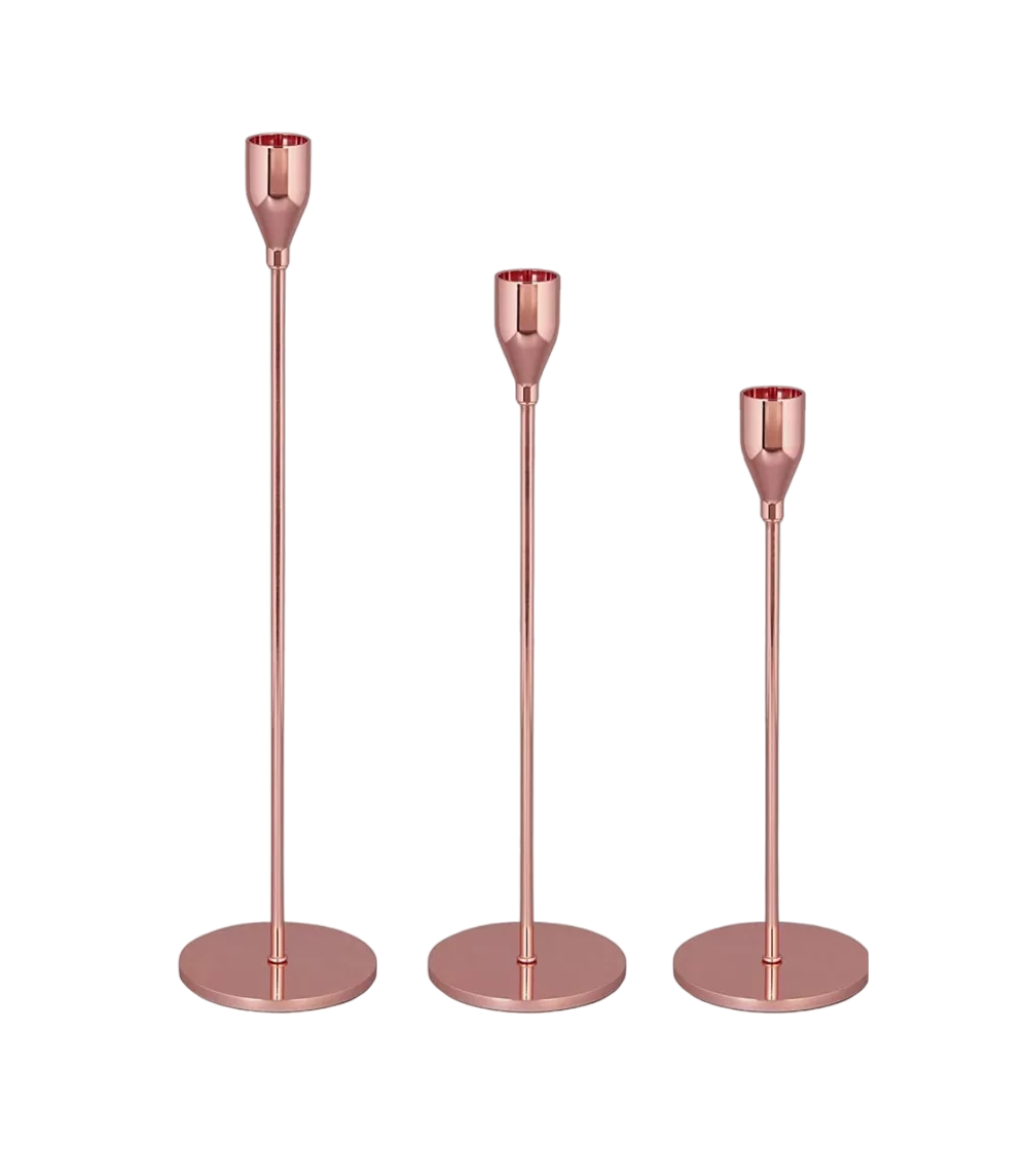 Juego de Candelabros de Metal Belug Rosa Golden 3 Piezas