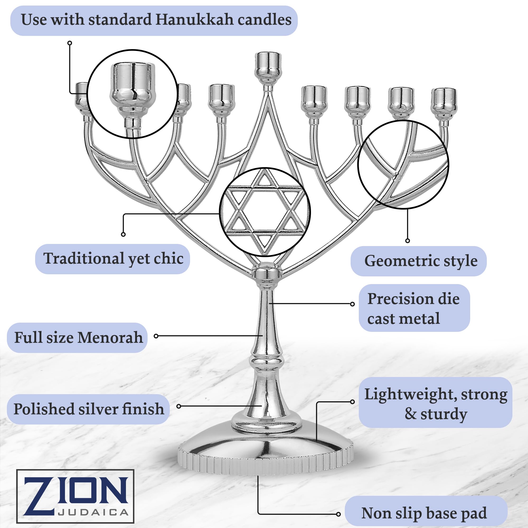 Foto 6 pulgar | Kit De Menorá De Janucá Zion Judaica Con 9 Menorah Y 44 Velas - Venta Internacional.