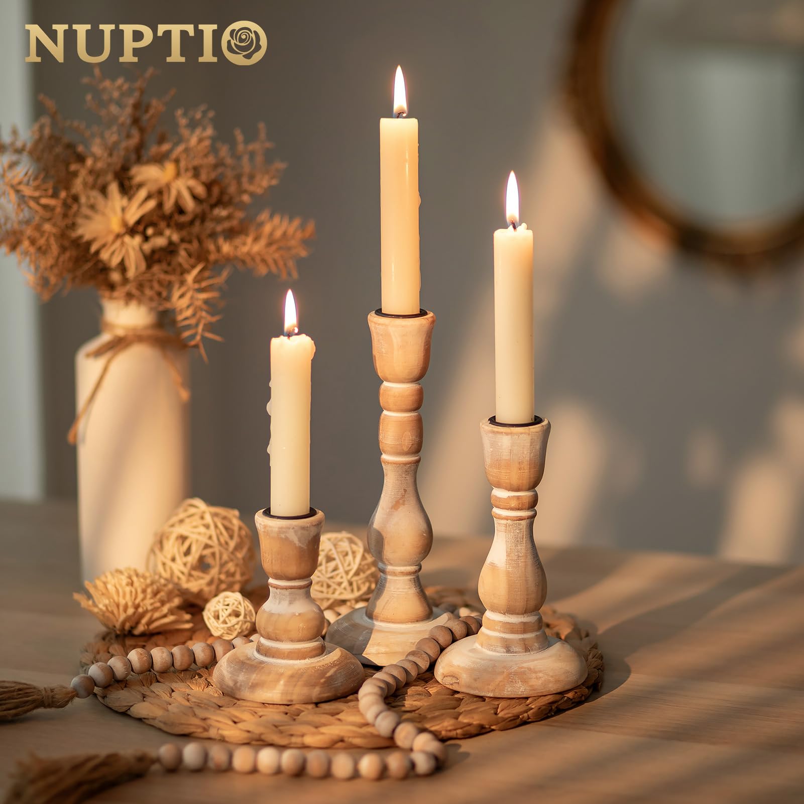 Foto 4 pulgar | Juego De 6 Portavelas Nuptio De Madera Rústica, Color Blanco - Venta Internacional.