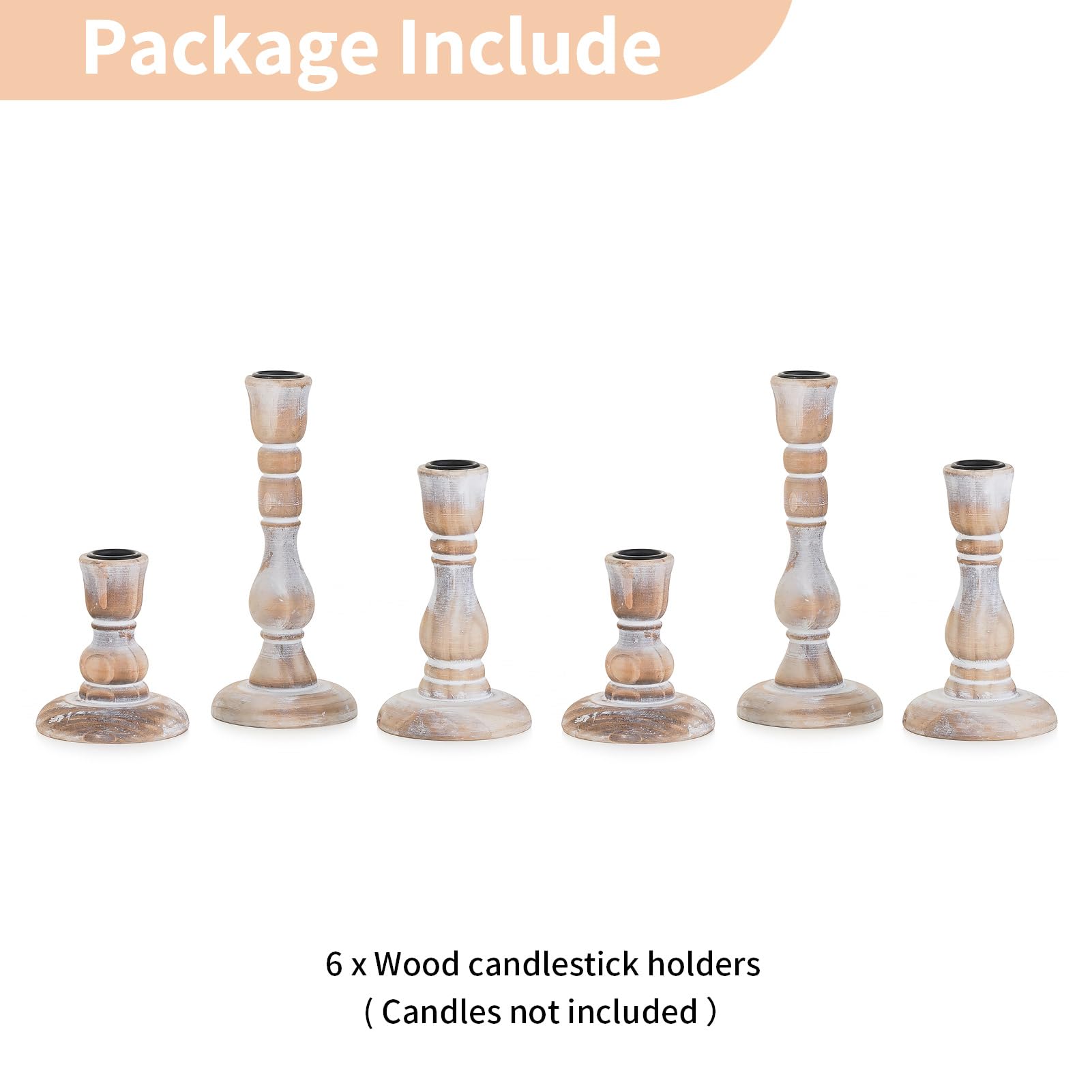 Foto 7 | Juego De 6 Portavelas Nuptio De Madera Rústica, Color Blanco - Venta Internacional.