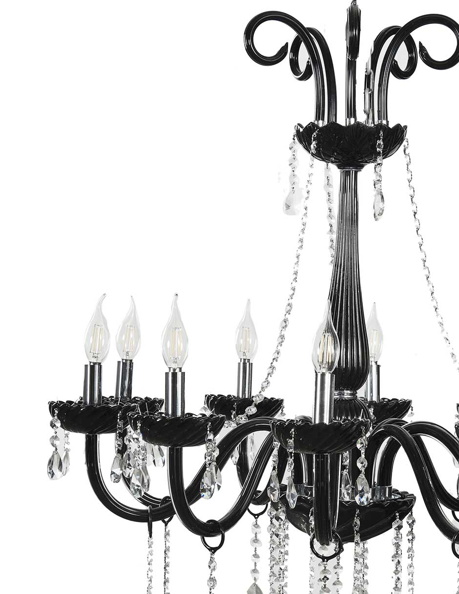 Foto 2 | Candil Gamalux Palace 8 Luces color Negro Cristal Cortado High Quality K9 de Alto Brillo