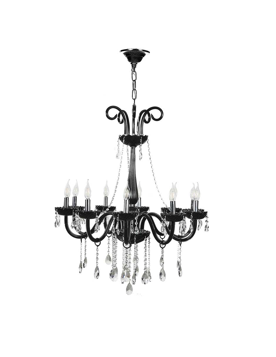 Candil Gamalux Palace 10 Luces Cristal Cortado High Quality K9 de Alto Brillo color Negro