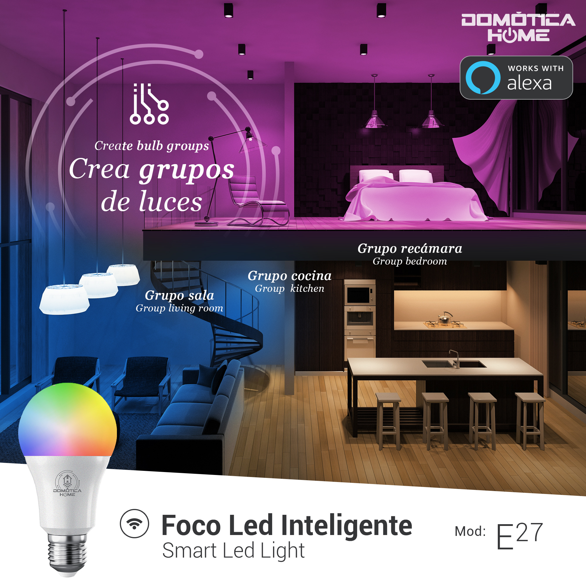 Foto 4 pulgar | Focos Inteligentes Domotica Home Pack 4 Multicolor