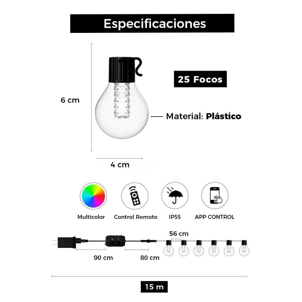 Foto 4 | Serie de 25 Focos Led Multicolor Dosyu Bwsl20 15m