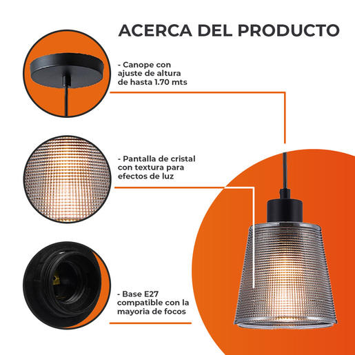 Foto 3 pulgar | Colgante de Cristal Tecnolite 60CTL8361MVCH 1.70 m de Altura 60 W Base E27 No Incluye Foco