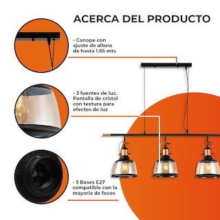 Foto 2 | Colgante de Cristal Tecnolite 180CTL8370MVNCA 1.85 m de Altura 60 W 3 Bases E27 No Incluye Foco