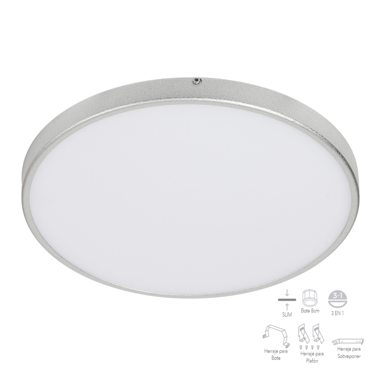 Lámpara Led Plafón 12w Techo Tecnolite Ptlled-01rd/12w/65 color Plateado