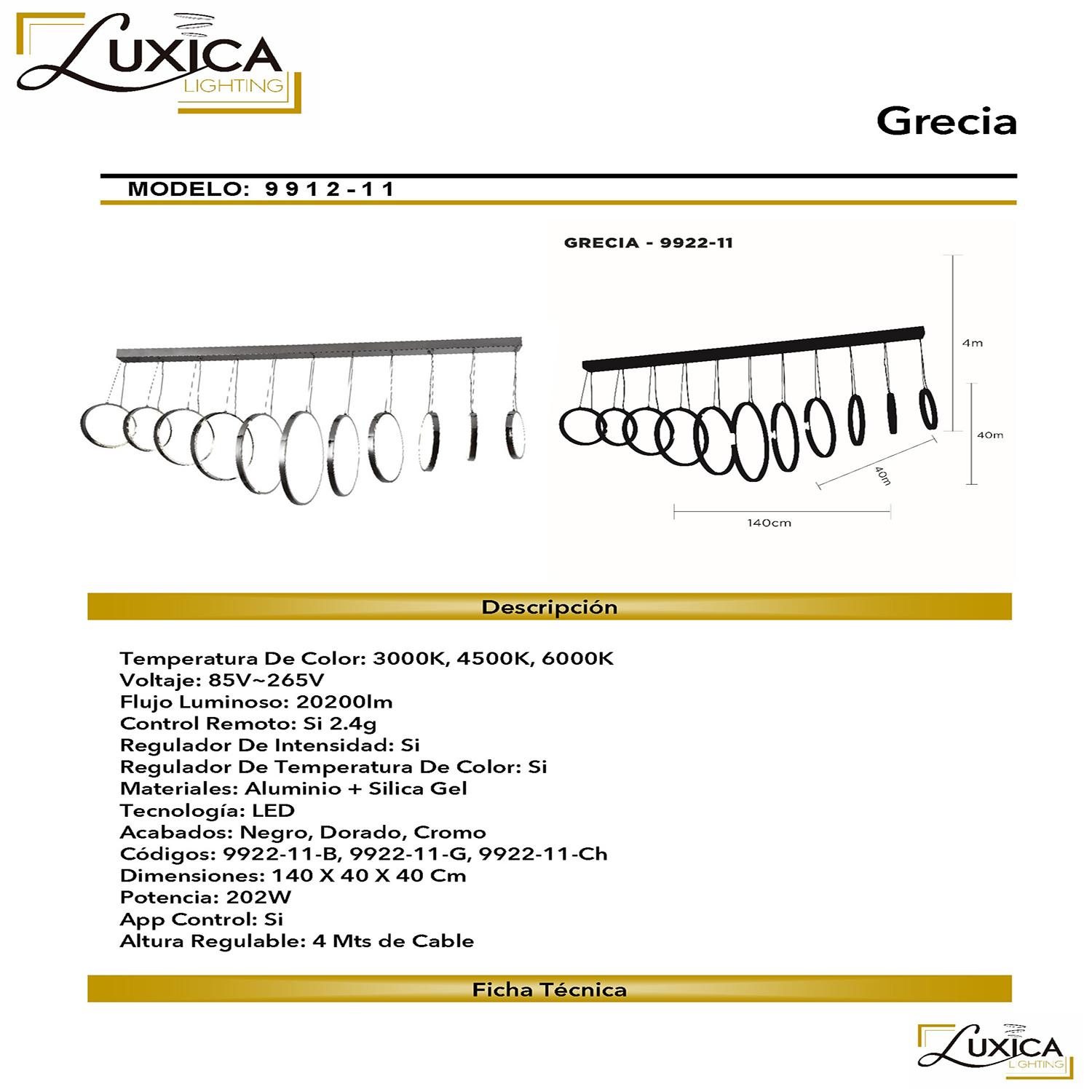 Foto 3 pulgar | Lámpara Luxica Lighting Grecia 9922-11 CH Cromo