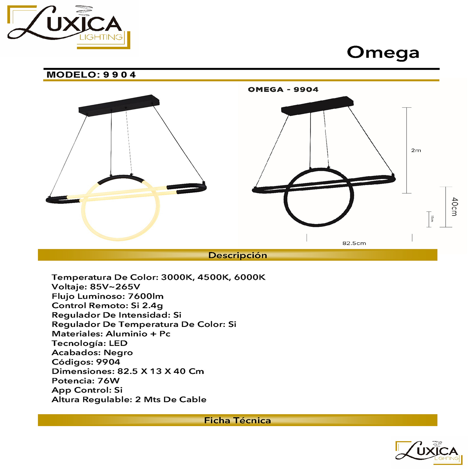 Foto 4 pulgar | Lámpara Luxica Lighting OMEGA 9904 color Negro Candil Colgante