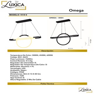 Foto 3 | Lámpara Luxica Lighting OMEGA 9904 color Negro Candil Colgante