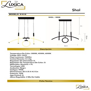 Foto 3 | Lámpara Luxica Lighting SHOL 9908 color Negro Candil Colgante