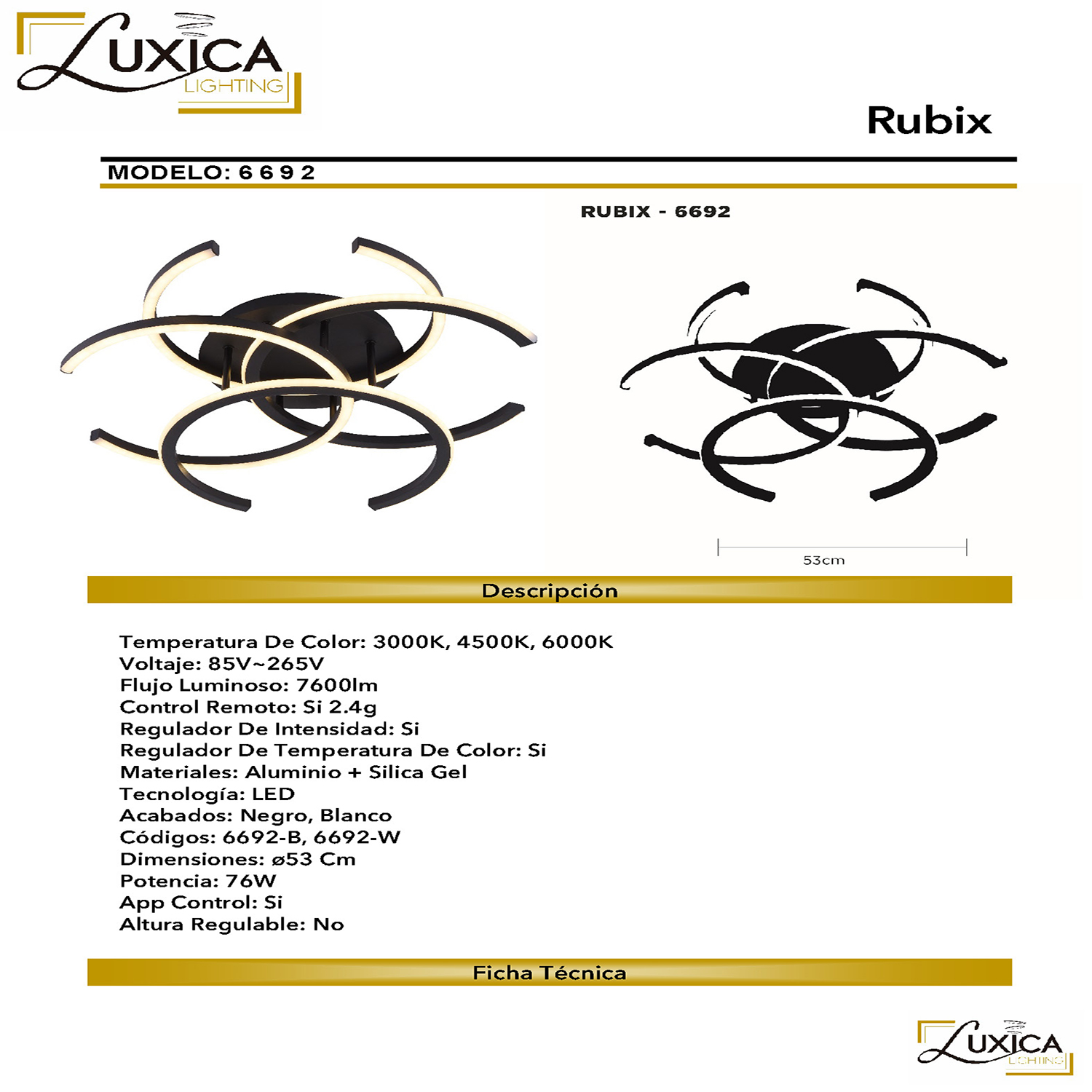 Foto 4 pulgar | Lámpara de Techo Luxica Lighting Rubix color Negro