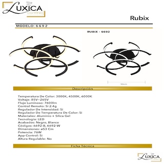 Foto 3 | Lámpara de Techo Luxica Lighting Rubix color Negro