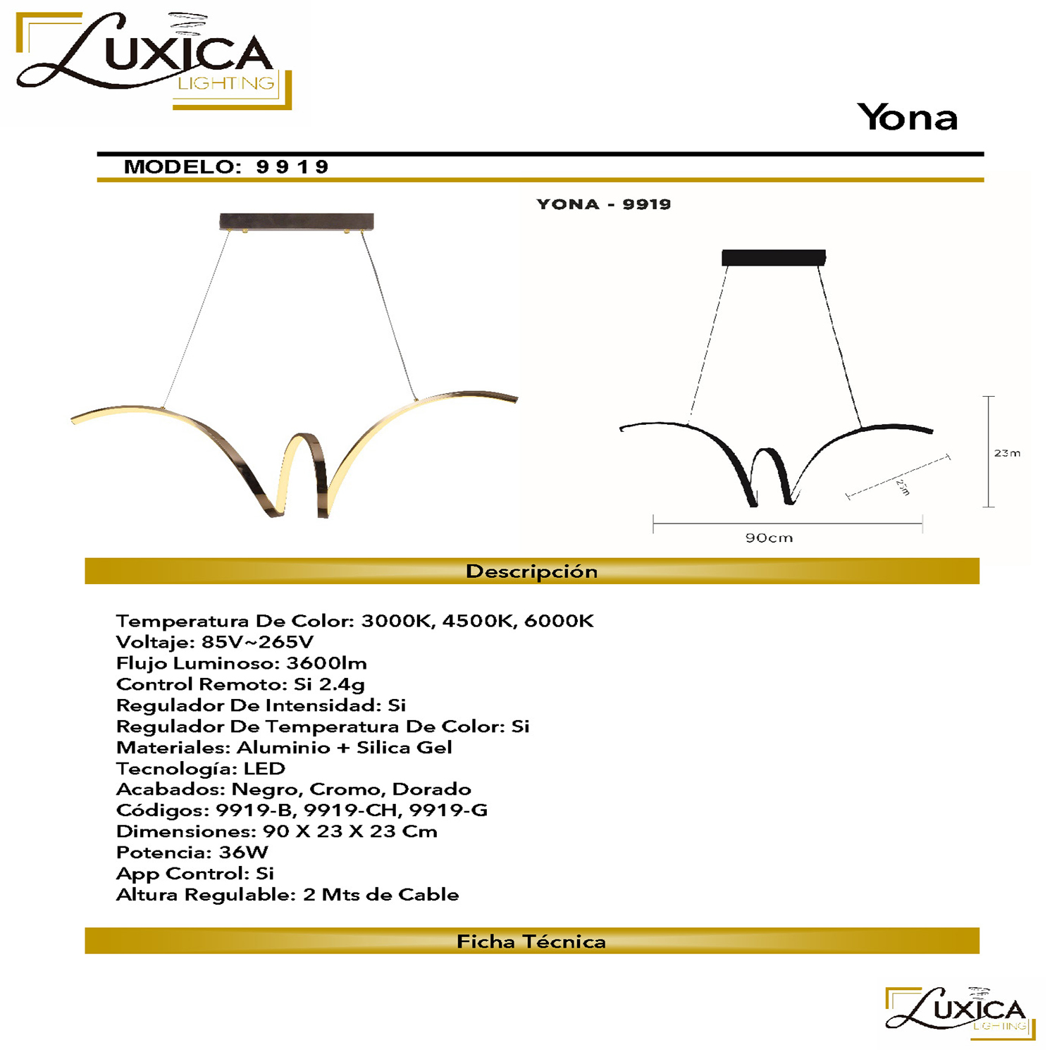 Foto 3 pulgar | Lámpara Luxica Lighting Yona 9919 B color Negro
