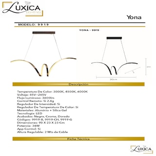 Foto 2 | Lámpara Luxica Lighting Yona 9919 B color Negro