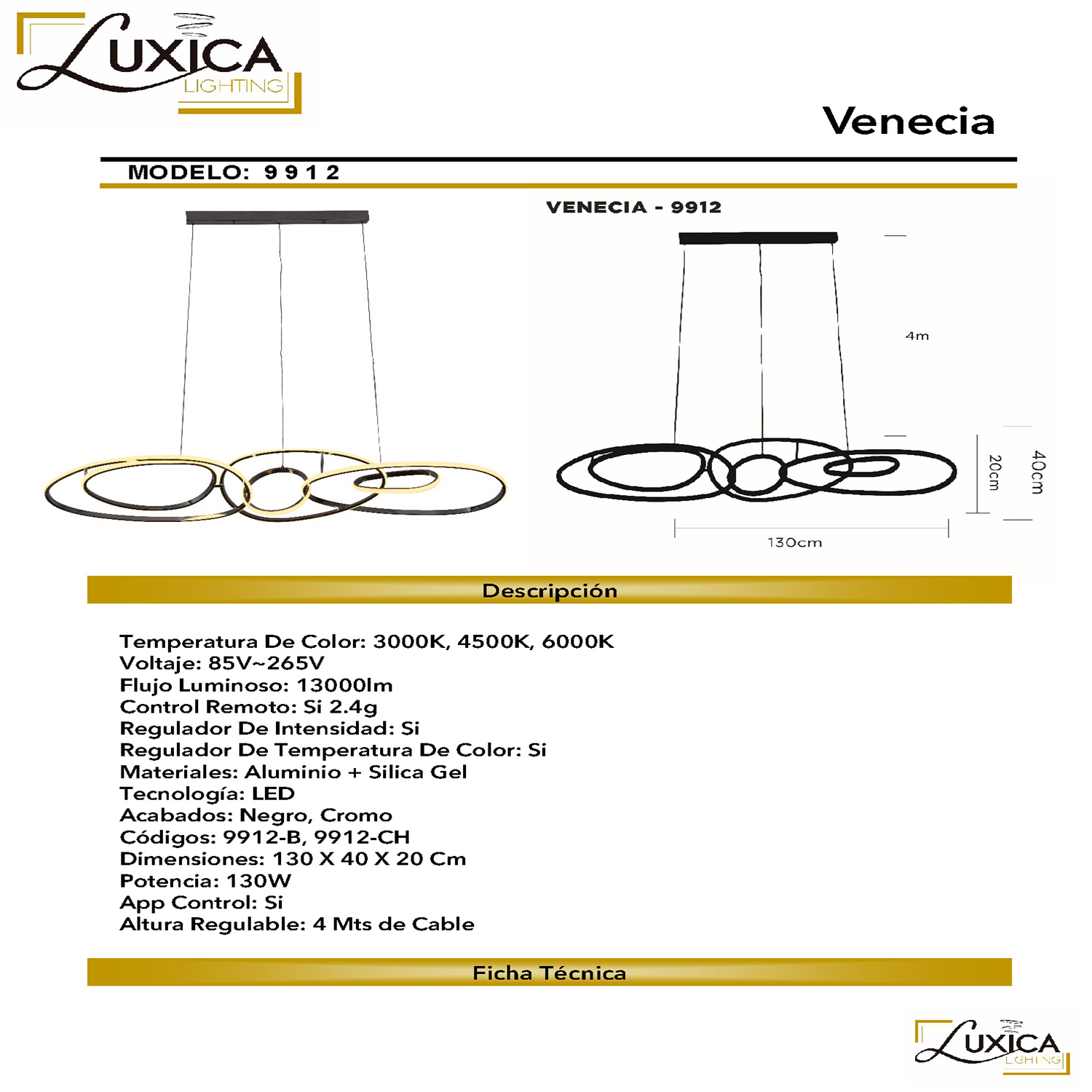 Foto 4 pulgar | Lámpara Luxica Lighting VENECIA 9912 CH color Gris Candil Colgante