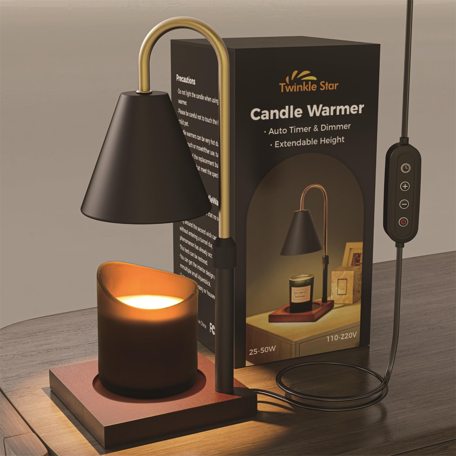 Lámpara Calentadora De Velas Twinkle Star Ajustable Con Temporizador, Color Negro - Venta Internacional.