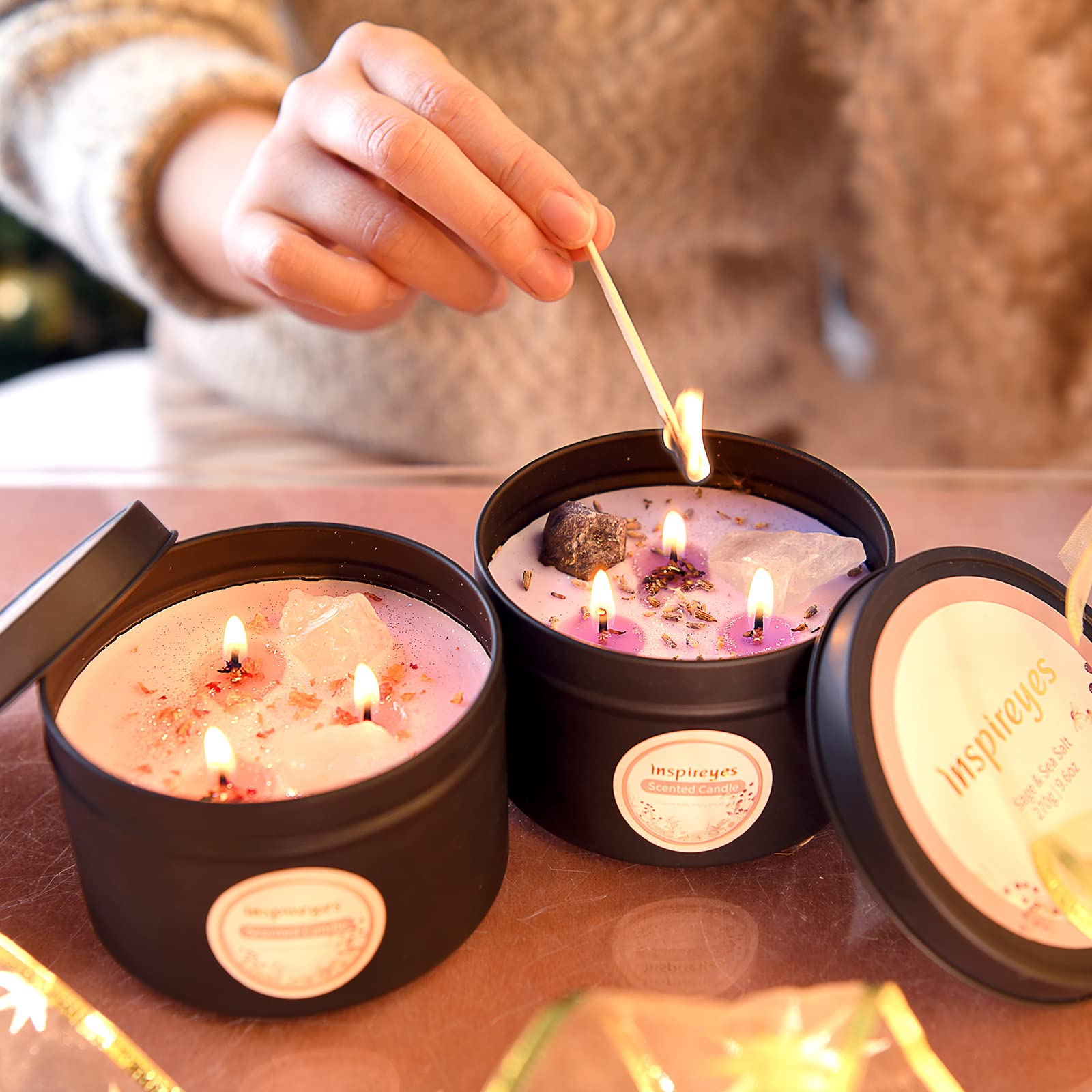 Set De Velas Aromáticas Inspieyes, 550 Ml, Cera De Soja Con Cristal - Venta Internacional.