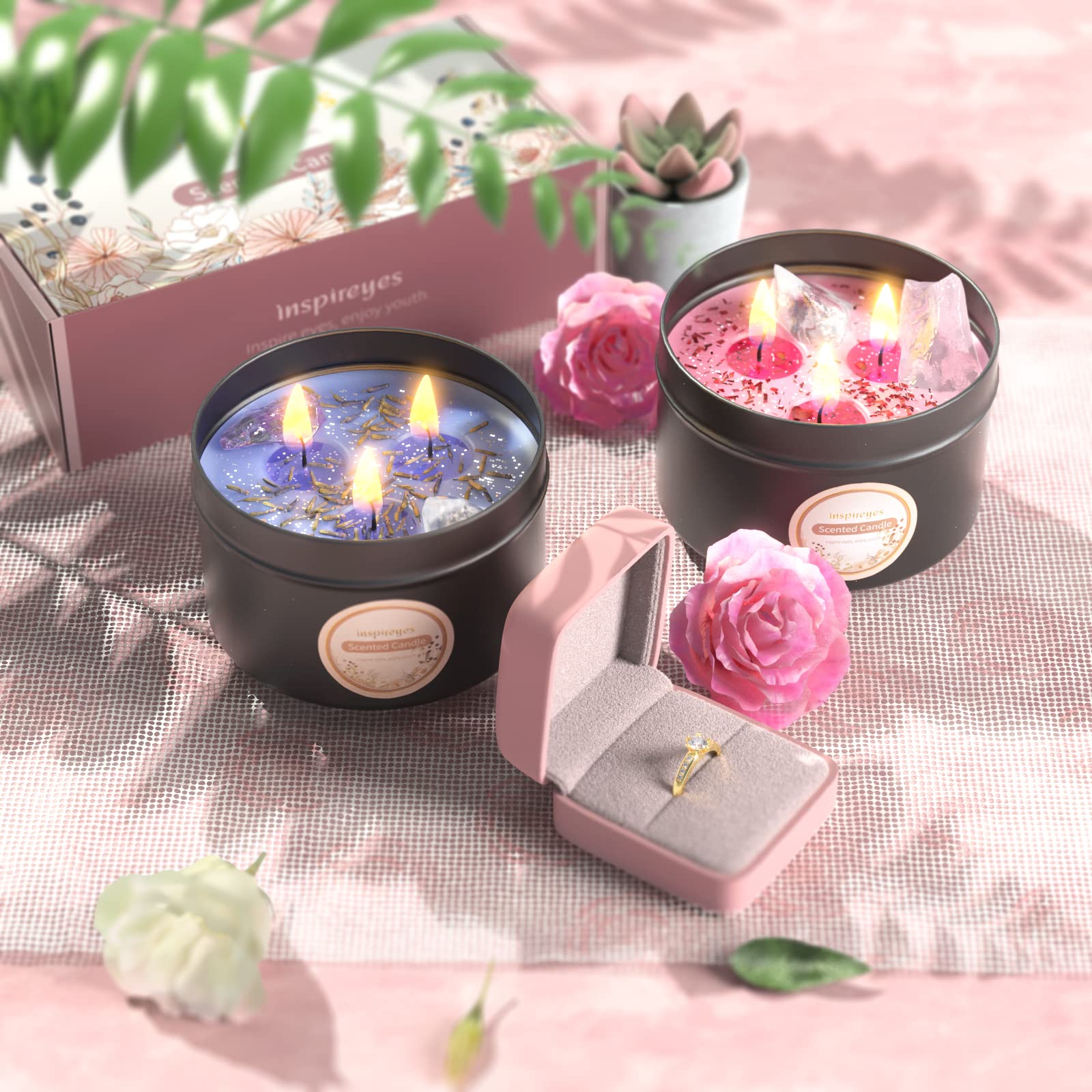 Foto 6 pulgar | Set De Velas Aromáticas Inspieyes, 550 Ml, Cera De Soja Con Cristal - Venta Internacional.