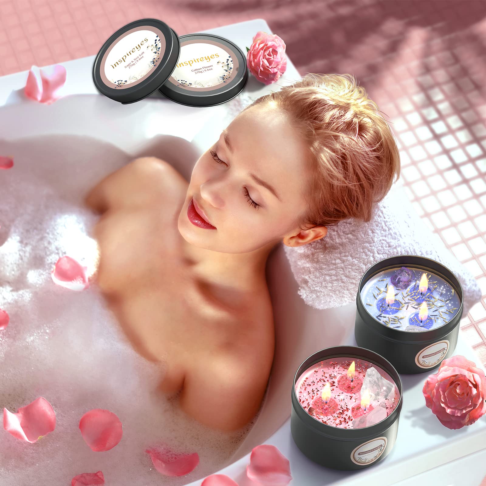Foto 6 | Set De Velas Aromáticas Inspieyes, 550 Ml, Cera De Soja Con Cristal - Venta Internacional.