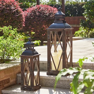 Foto 1 | Juego De 2 Faroles Para Velas Glitzhome Farmhouse, Madera Y Metal - Venta Internacional.