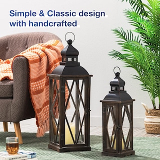 Foto 2 | Juego De 2 Faroles Para Velas Glitzhome Farmhouse, Madera Y Metal - Venta Internacional.