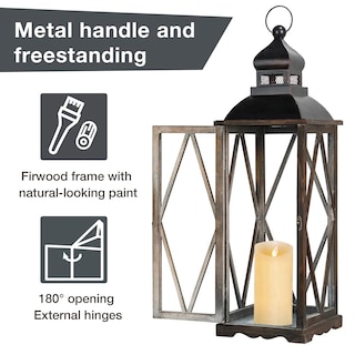 Foto 3 | Juego De 2 Faroles Para Velas Glitzhome Farmhouse, Madera Y Metal - Venta Internacional.