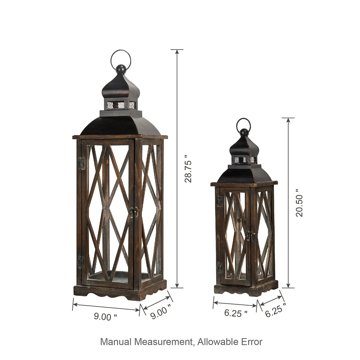 Foto 4 | Juego De 2 Faroles Para Velas Glitzhome Farmhouse, Madera Y Metal - Venta Internacional.