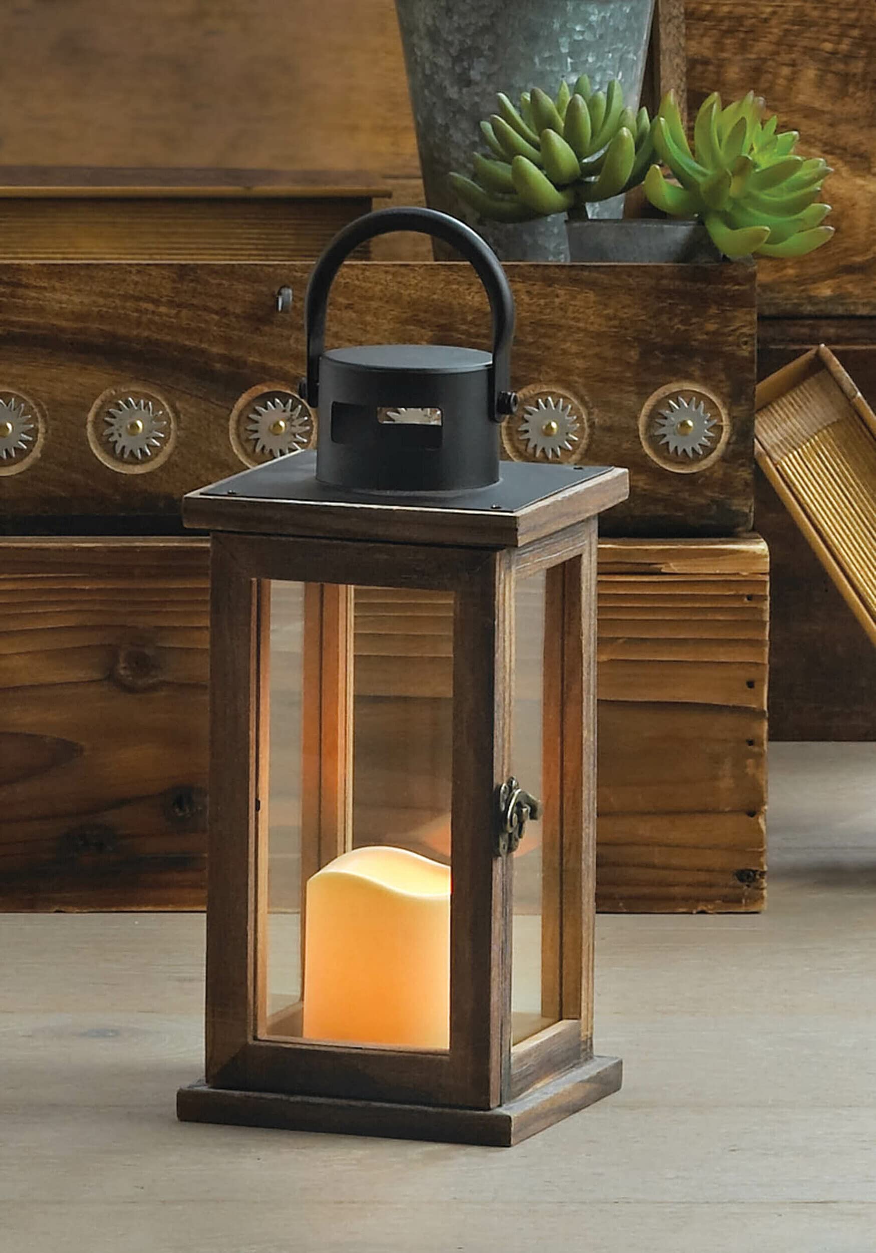 Foto 5 pulgar | Farol Tipo Vela Zingz & Thingz Lodge, 27 Cm De Alto, Madera, Con Led - Venta Internacional.
