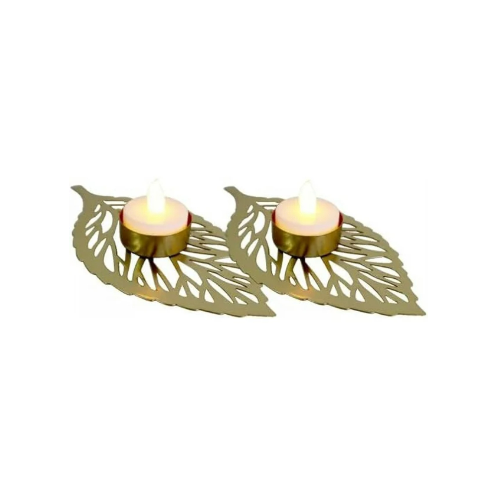 Foto 4 pulgar | Kit de 6 Porta velas de Mesa Metálicas Ilios Innova Hoja Palma Dorado