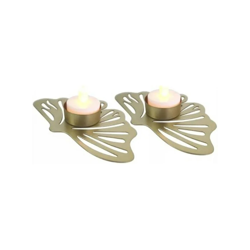 Foto 5 pulgar | Kit de 6 Porta velas de Mesa Metálicas Ilios Innova Hoja Palma Dorado