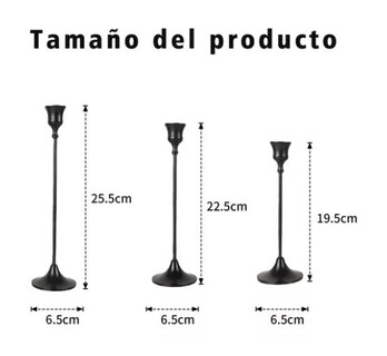Foto 3 | Candelabros De Mesa Metalico 3pc, Color Negro