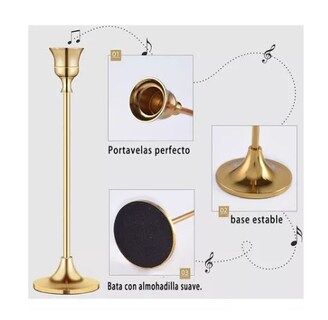 Foto 3 | Candelabros De Mesa Metalico 3pc, Color Dorado