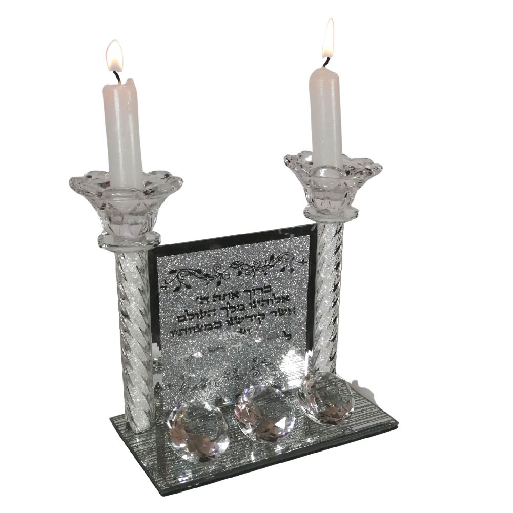 Candelabros de Shabat y Festividades de Cristal Fino Judaica CHIC FANTASY C01 Transparente