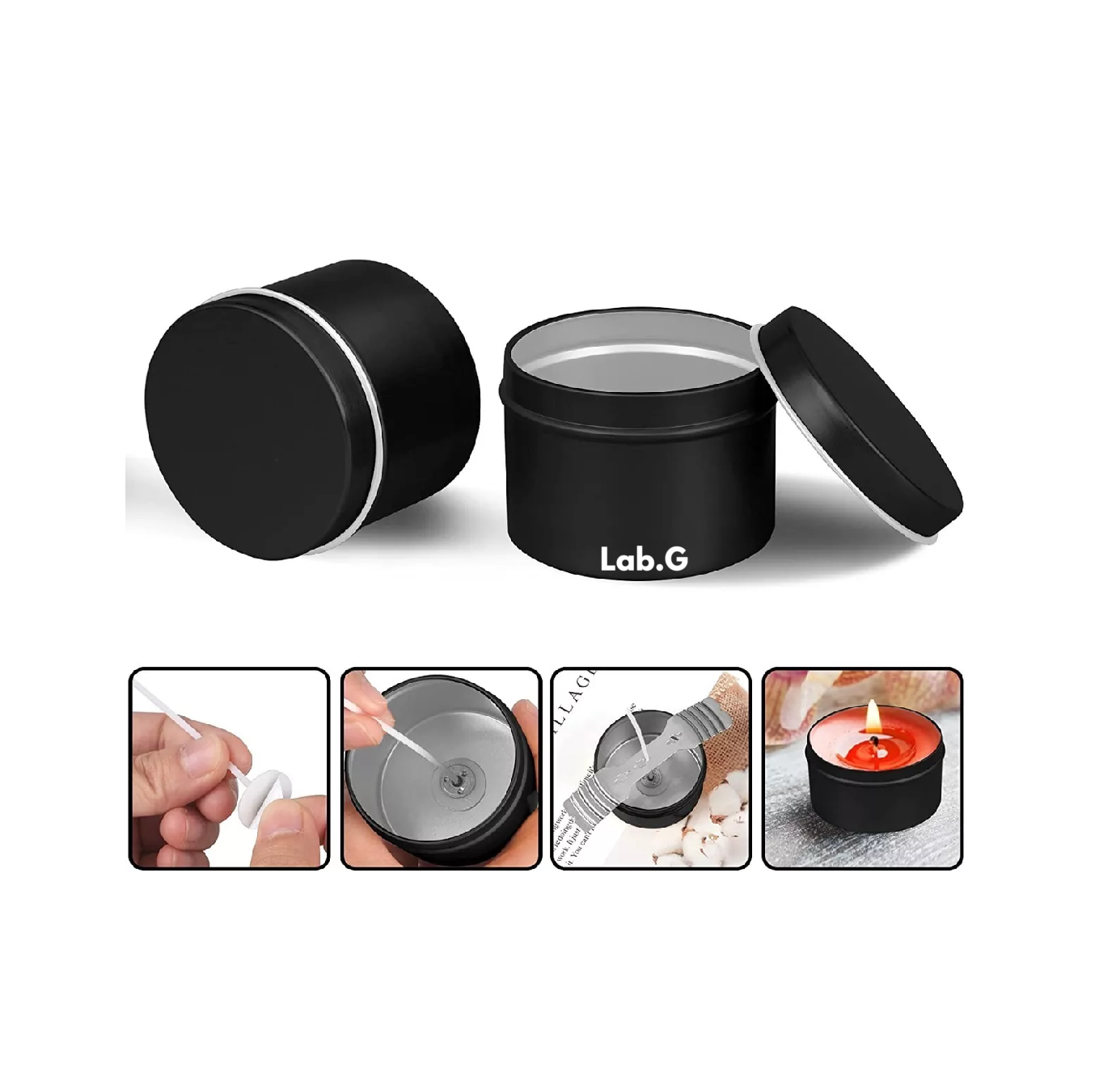 Foto 5 pulgar | Latas Redondas De Aluminio Para Velas Lab.g, 4oz 24 Piezas Negras