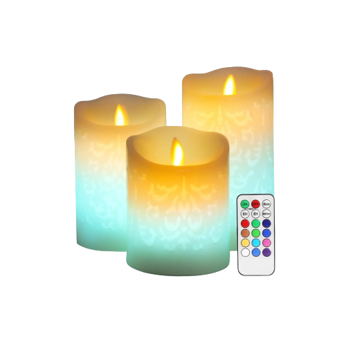 Foto 2 pulgar | Velas Led Malubero color Verde Grande Flama Realista con Control 3 Piezas