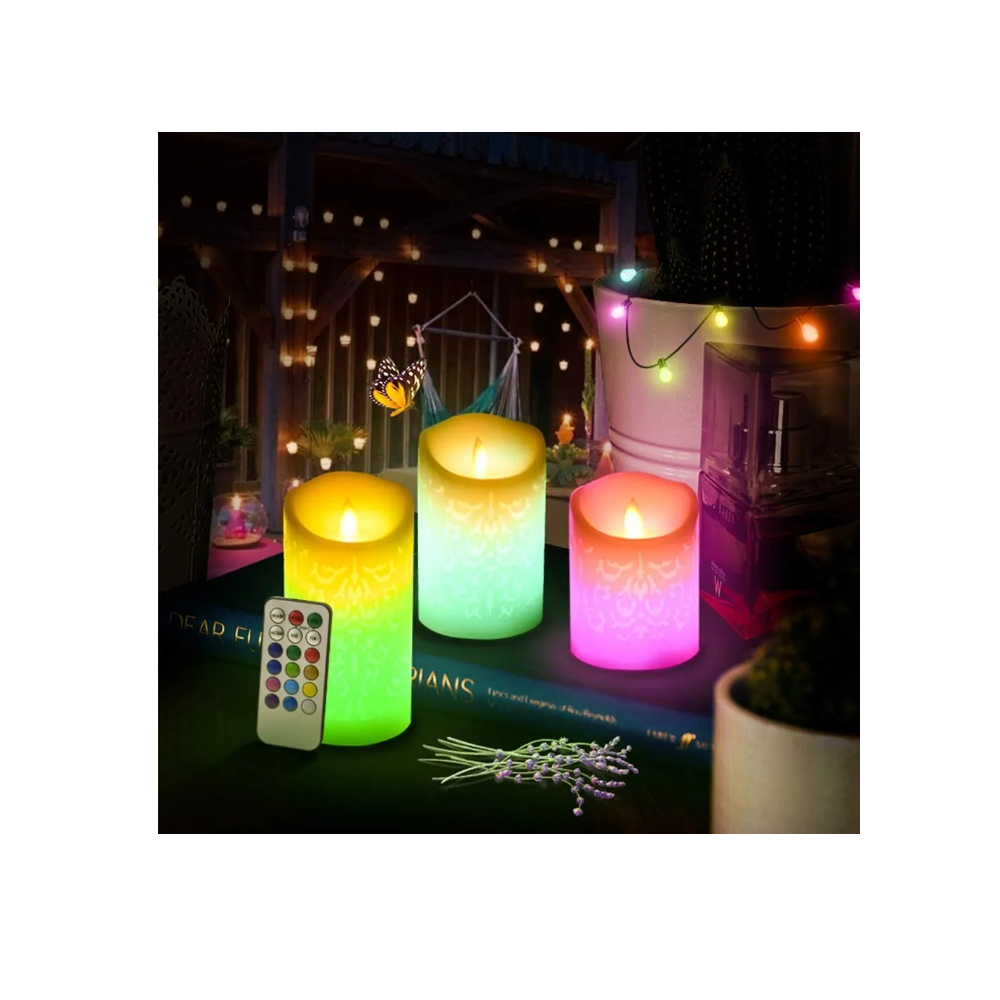 Foto 3 pulgar | Velas Led Malubero color Verde Grande Flama Realista con Control 3 Piezas