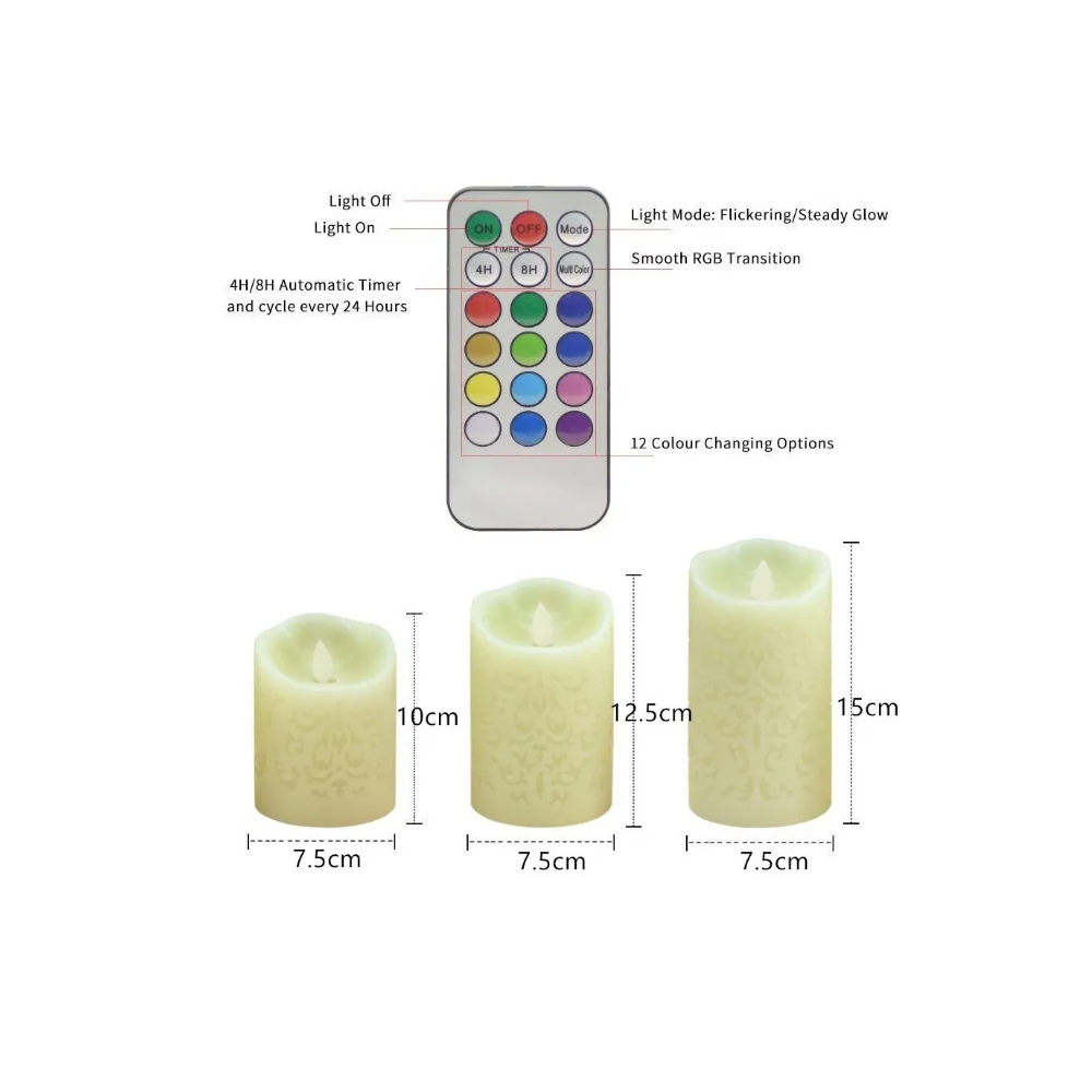 Foto 4 pulgar | Velas Led Malubero color Verde Grande Flama Realista con Control 3 Piezas