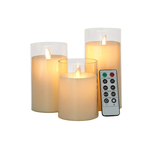 Foto 2 pulgar | Velas S Led Malubero color Blanco Grande Flama Vaso de Cristal 3 Piezas