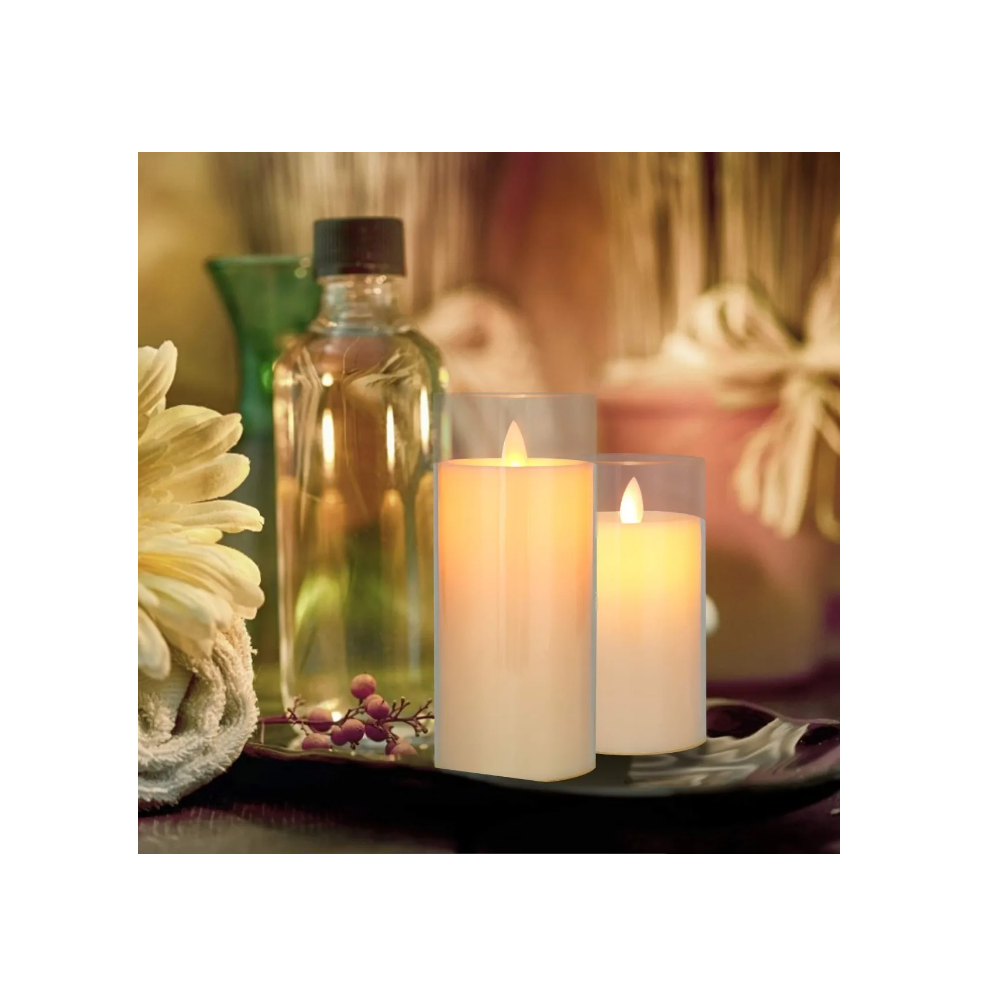 Foto 2 | Velas S Led Malubero color Blanco Grande Flama Vaso de Cristal 3 Piezas