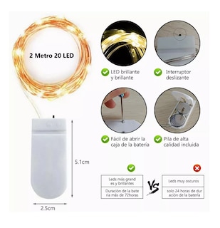 Foto 2 | Luces De Hadas Belug con Pilas Luces De Cadena 2m 20 Led 10 Piezas color Blanco