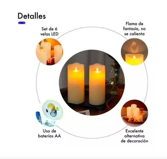 Foto 4 pulgar | Velas Led Wünd Grandes 6 Piezas