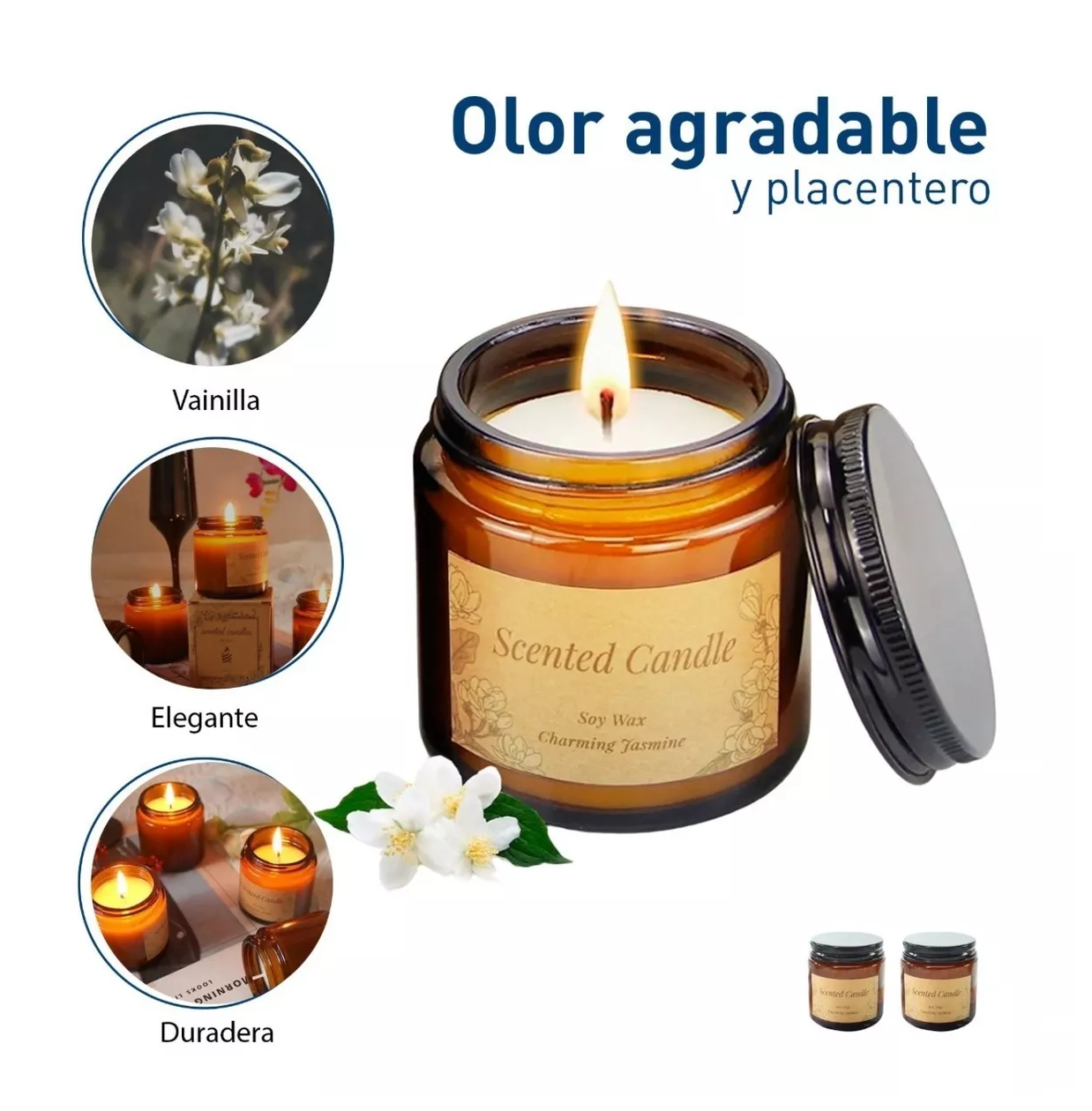 Foto 5 pulgar | 3 Velas Aromáticas Decorativas 100% Soya Aromaterapia 3.5 oz Rosas Naranja Jazmín