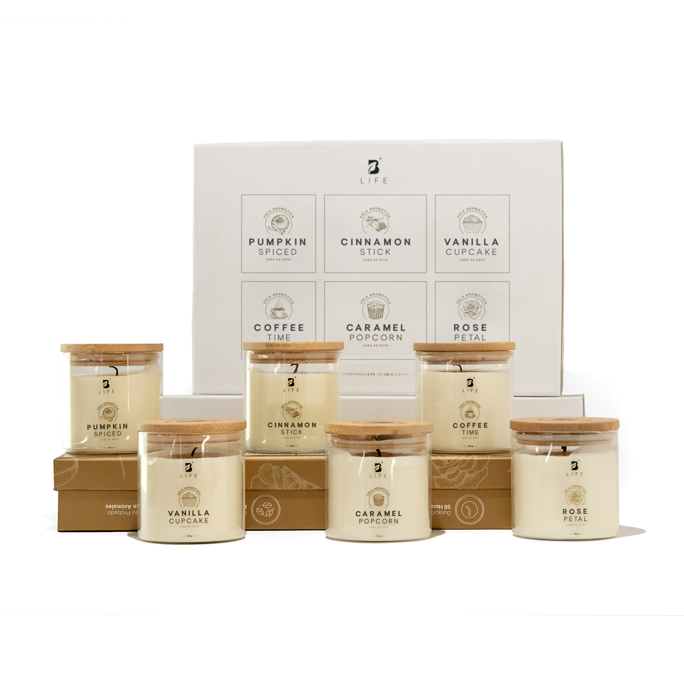 Kit 6 Velas de Soya Harmony Fusion B Life con Aromas Especiales Duración 32 Hrs