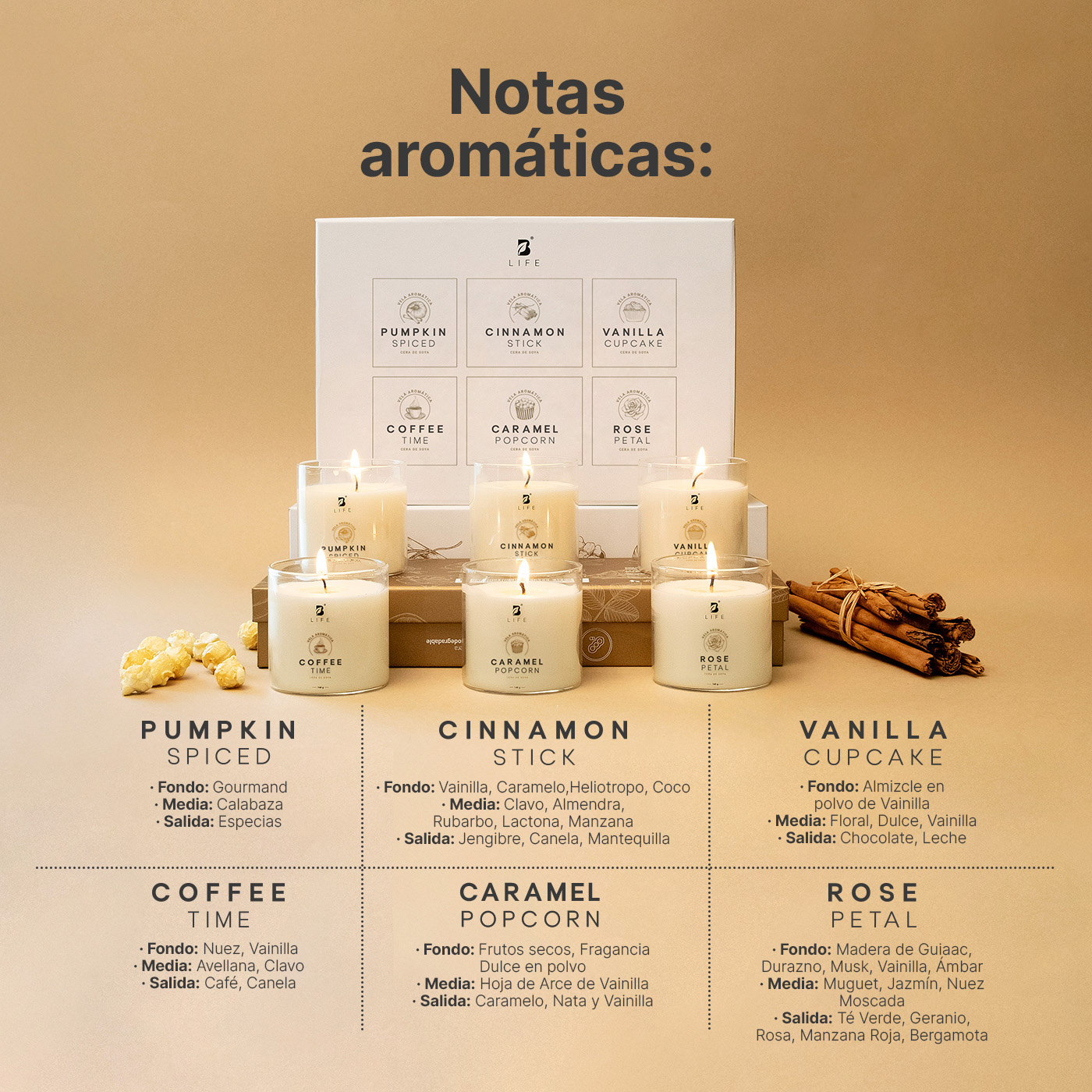 Foto 4 pulgar | Kit 6 Velas de Soya Harmony Fusion B Life con Aromas Especiales Duración 32 Hrs