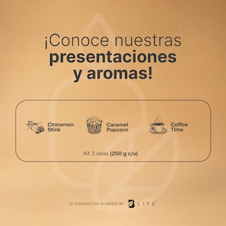 Foto 6 | Kit 3 Velas de Soya Warm Wishes B Life con Aromas Canela Palomita Caramelizada y Café Duración 50 Hrs