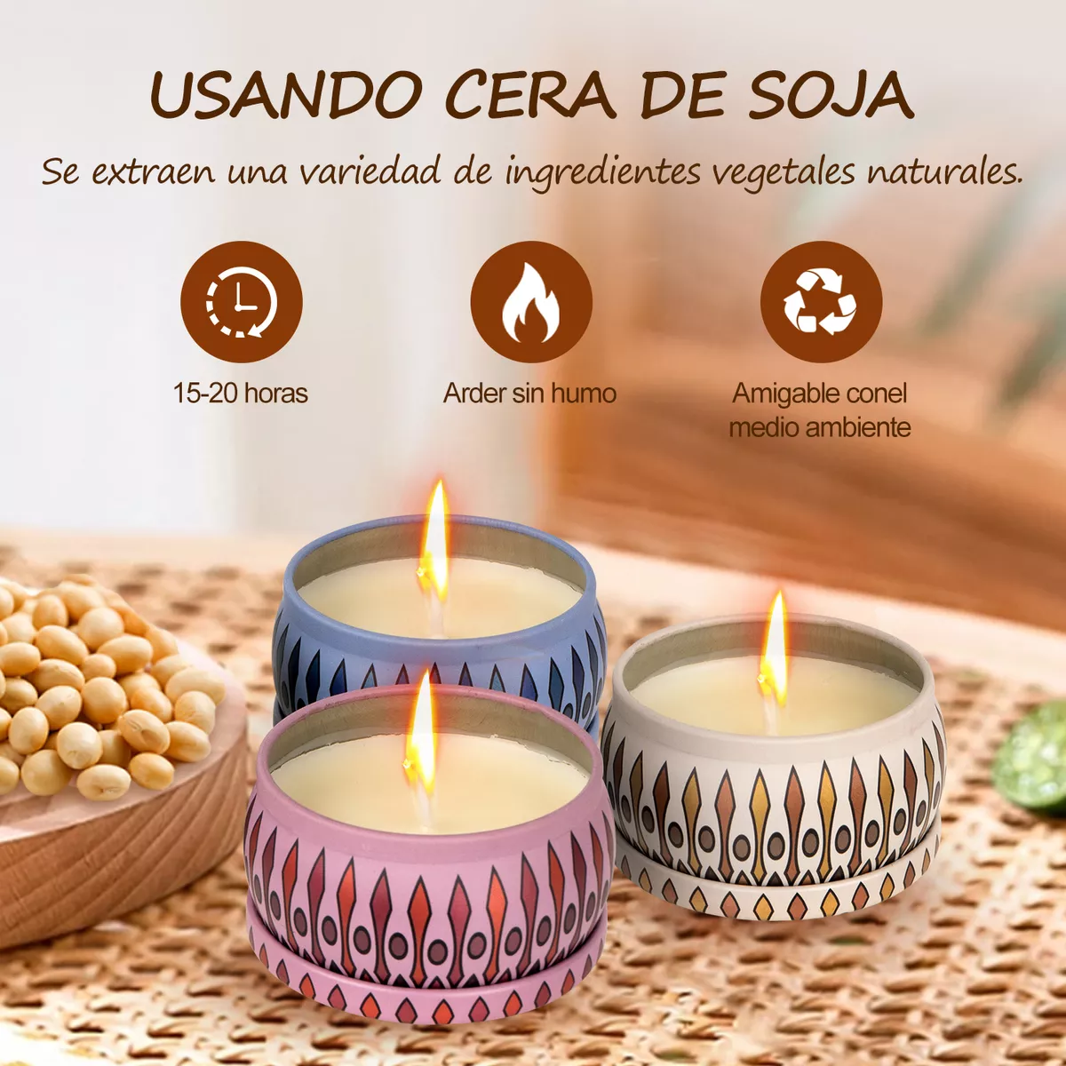 Foto 4 pulgar | Juego de Velas Aromáticas de Cera Soja 6 Piezas Eo Safe Imports Multicolor